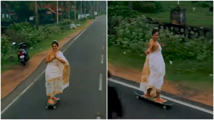 Saree-clad woman glides on a skate board in Kerala. So beautiful, says Internet